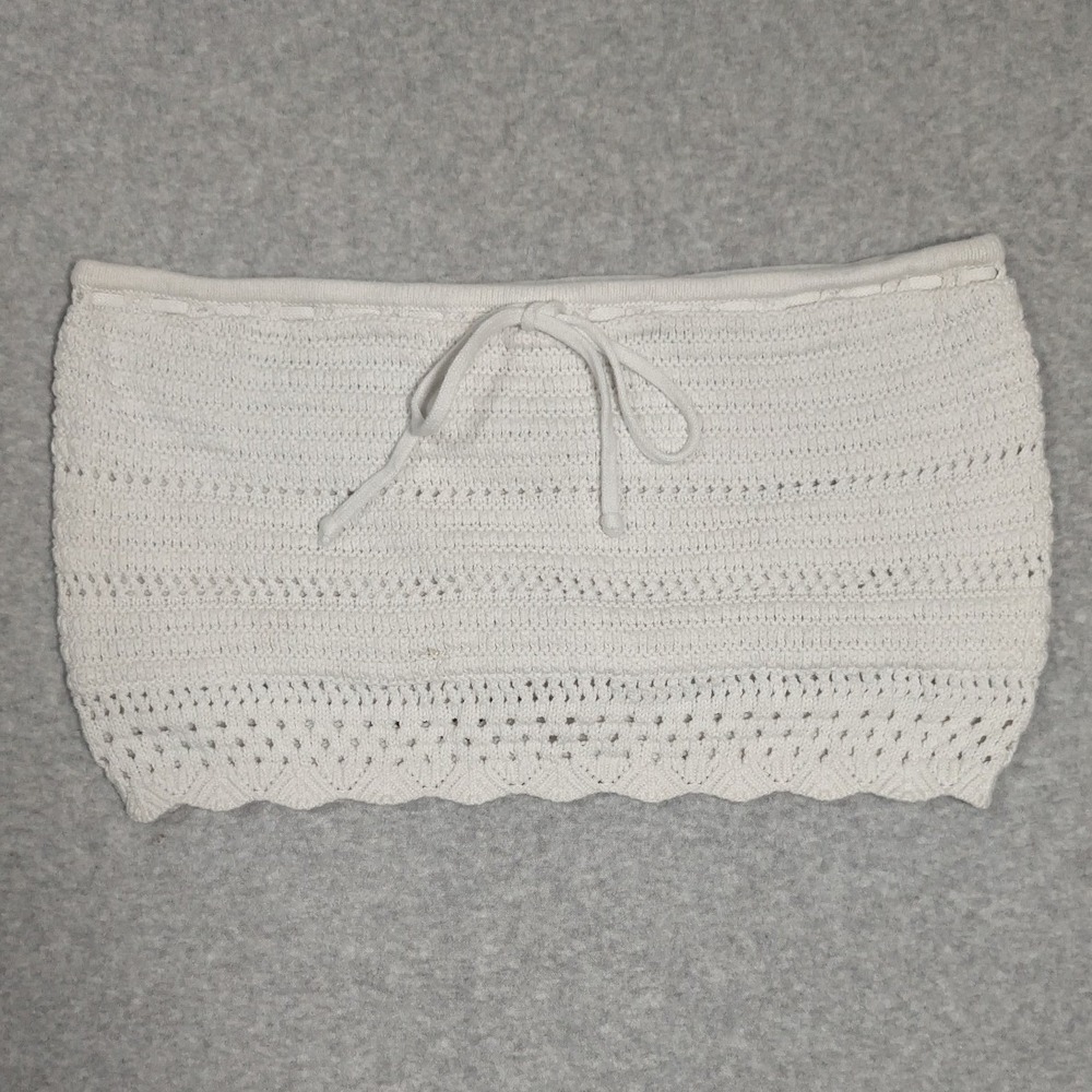 Hollister White Crochet Pointelle Bandeau Top XL Boho Summer Knit Beach Festival